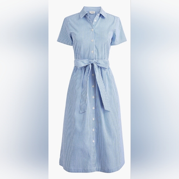 J. Crew Factory Dresses & Skirts - J. Crew Factory Women's Blue Striped Short-Sleeve Midi Shirtdress, size 0.
